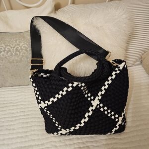 Black and White Naghedi Look Alike -Woven Brand New Tote Or Crossbody Strap